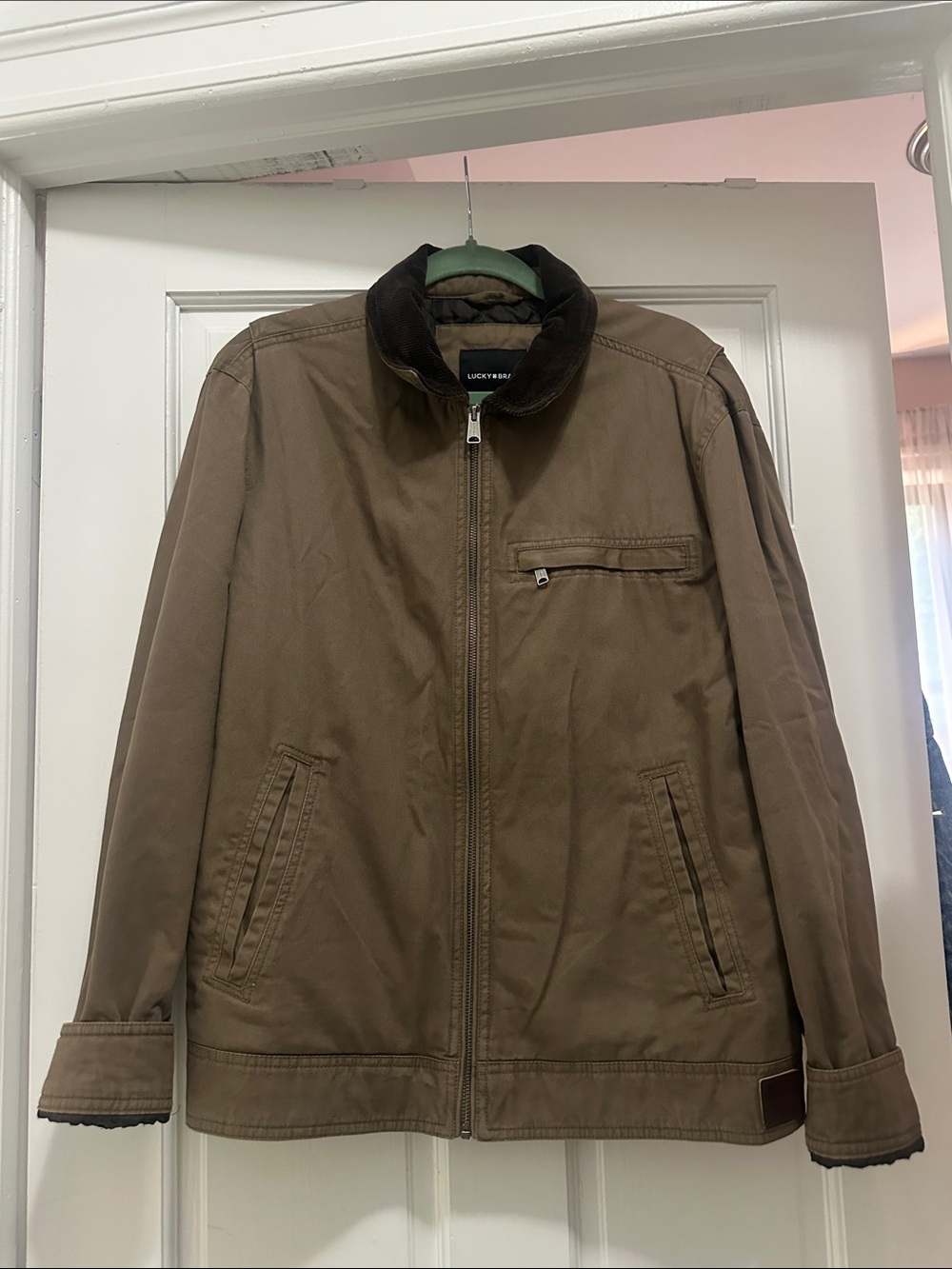 Lucky Brand Men's Brown Field Zip-Up Jacket with Corduroy Collar